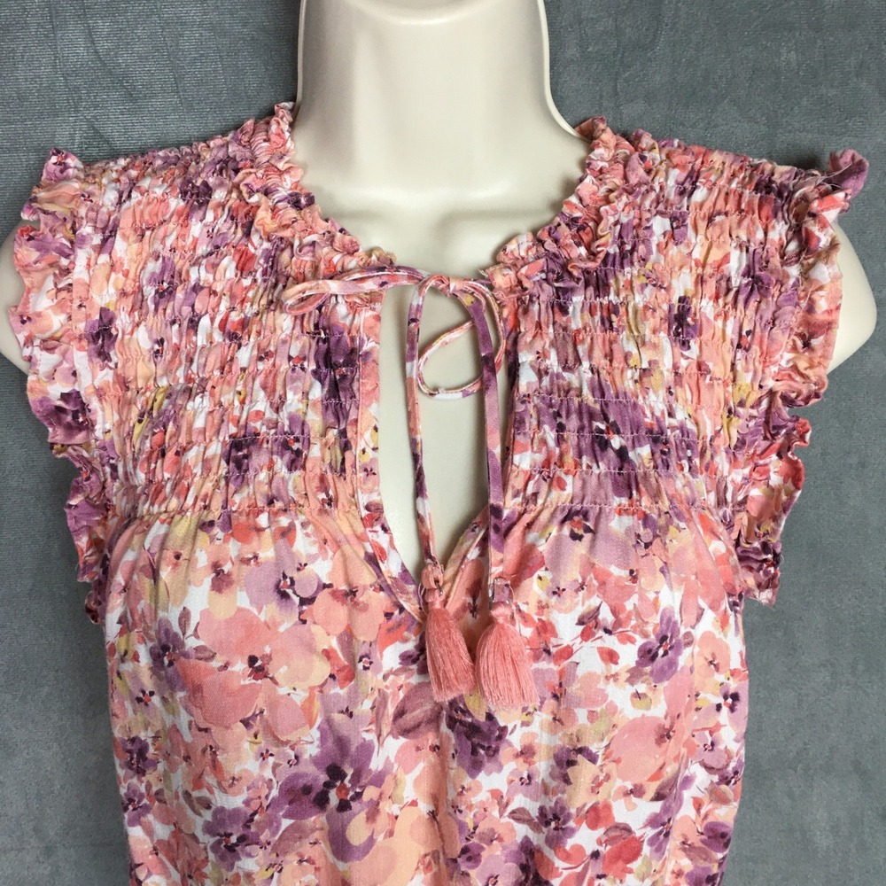 Dear John Pink‎ Floral Tiered Mini Dress XS Smocked Cottagecore - Picture 8 of 16